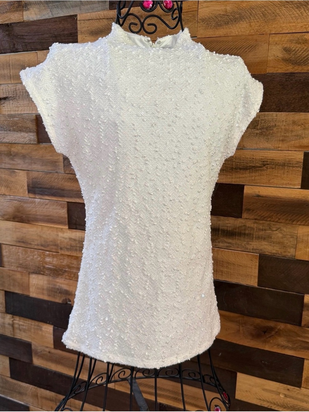 Jennifer Lopez White Sequin Lace Shell Top
